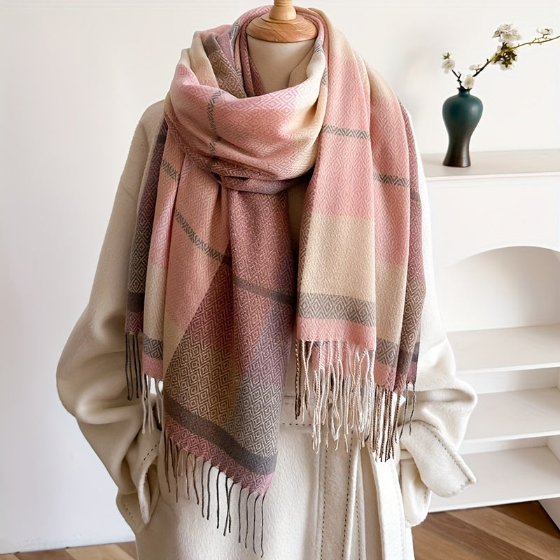 Ayollar uchun faux kaşmirli plaid tassel sharf qish uchun issiq va qulay sovgʻa