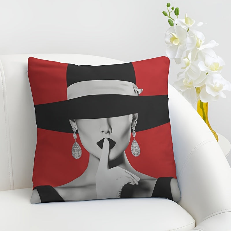 Decorative Pillow Cover French Style Retro Lady Portrait 45cm Square Polyester