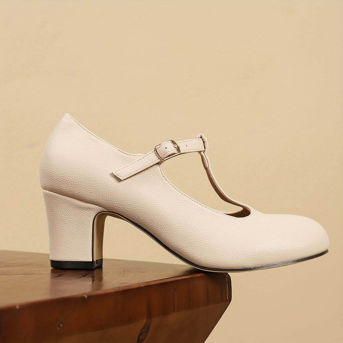 Women Mary Jane Shoes Black Chunky Heel Adjustable Strap Formal Footwear