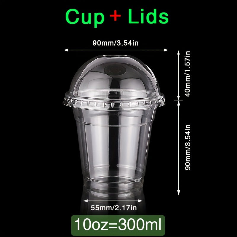 50 Transparent Plastic Cups with Lids 9oz to 10oz for Parties and Cold Drinks
