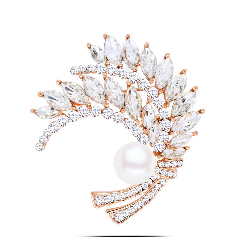 Wheat-Shaped Rhinestone Brooch Pin with Crystal Plant Design for Women and Men