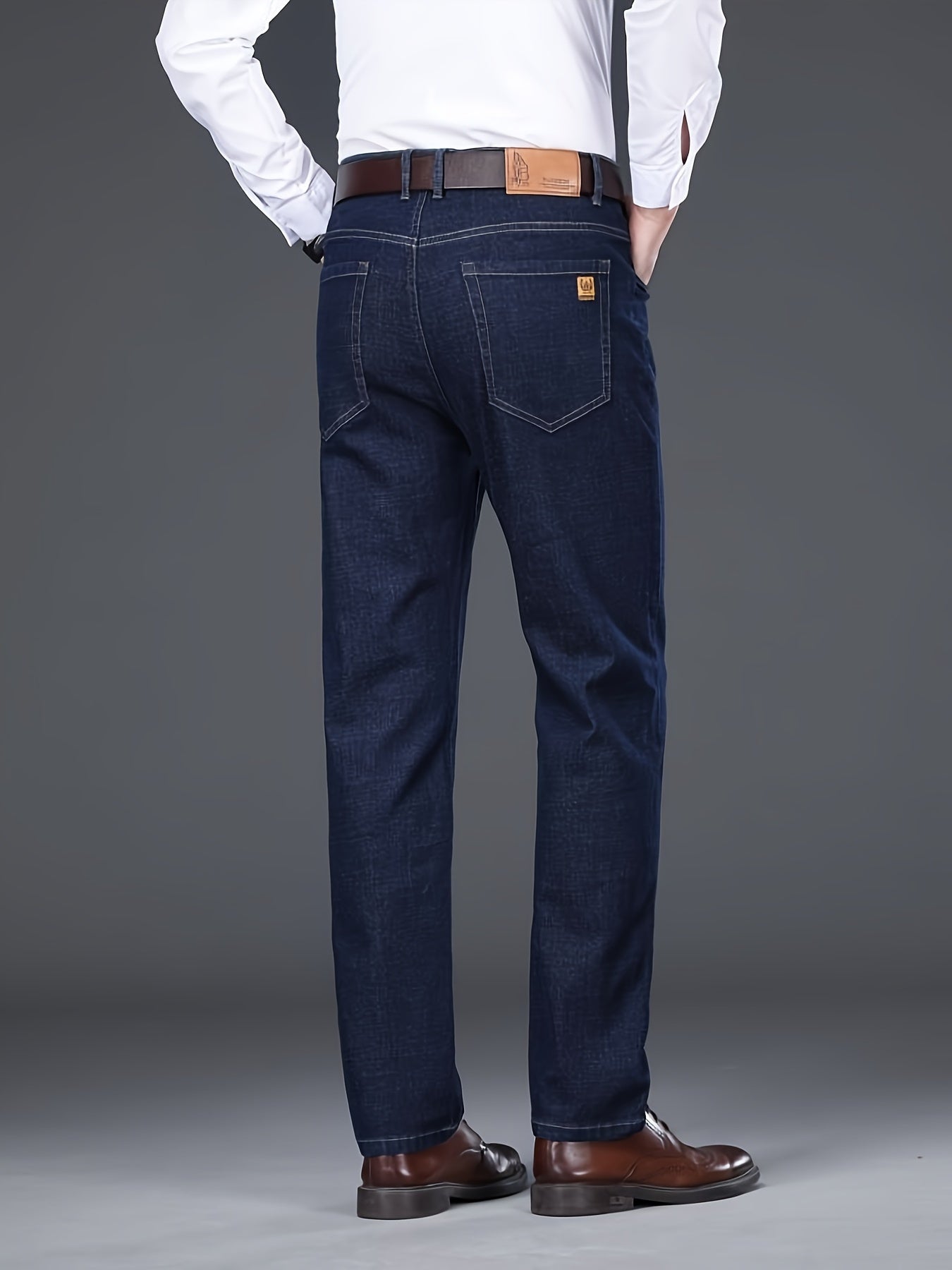 Men's Cotton Blend Business Casual Jeans Regular Fit All-Season