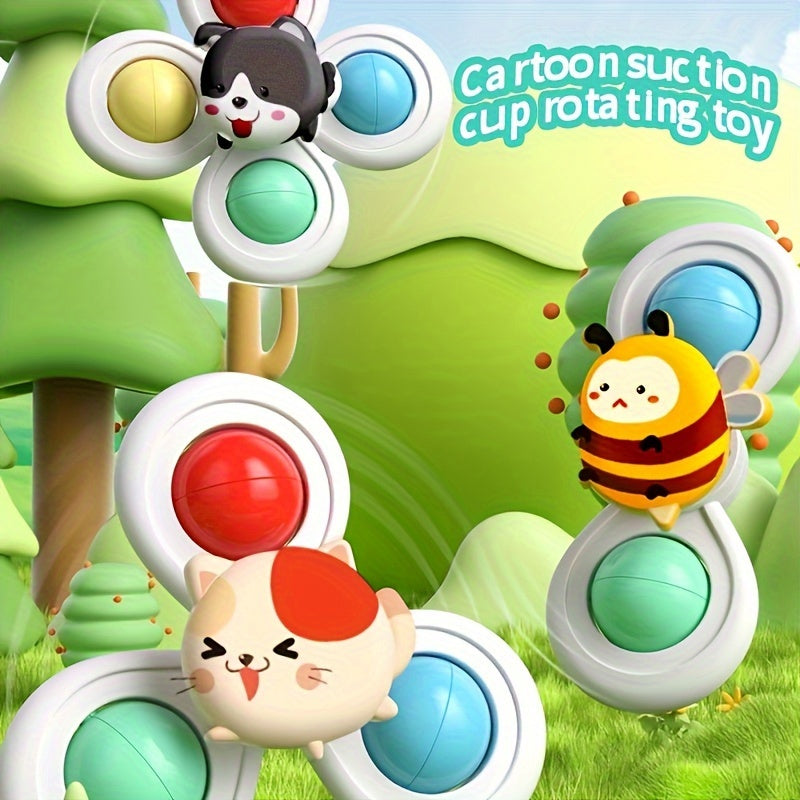 Baby Toys Set of 3 Spinning Suction Cup Tops Educational Rattles for Early Learning