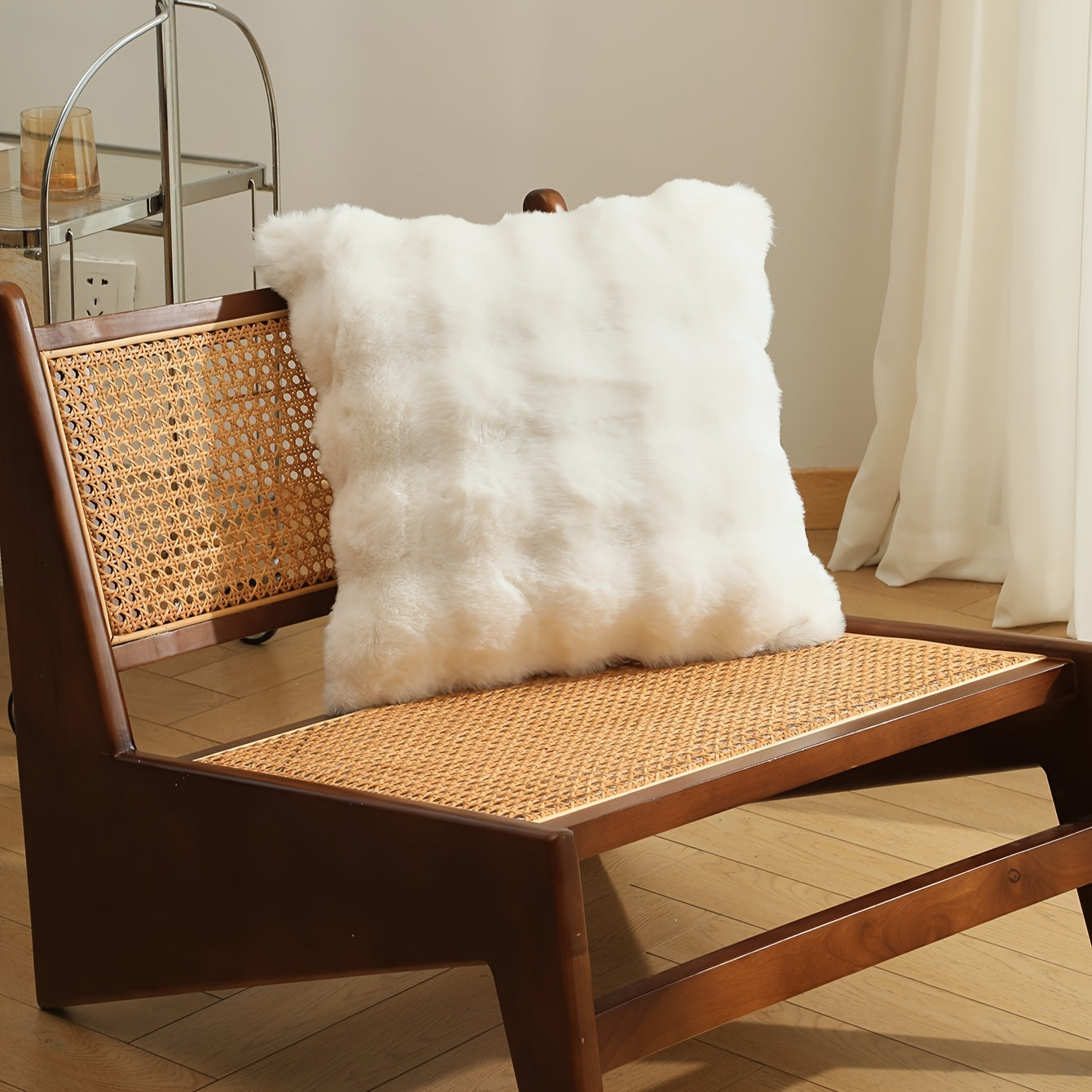 Rabbit Fur Plush Pillow Cover Reversible Sofa Cushion Case with Zipper