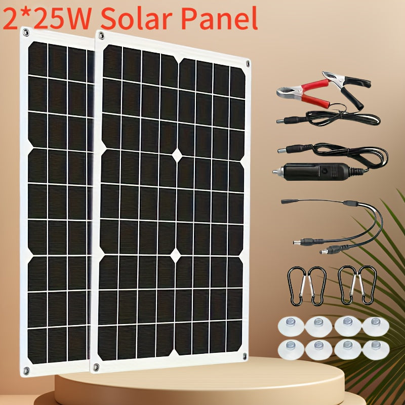 Cargador de panel solar plegable de 25W portátil de plástico blanco para camping, coche, motocicleta, emergencia