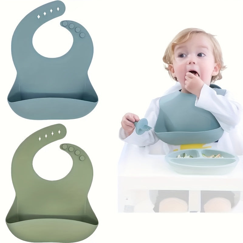 Baby Silicone Bib for Children 0-6 Years Waterproof Oil-Resistant Easy to Clean Adjustable