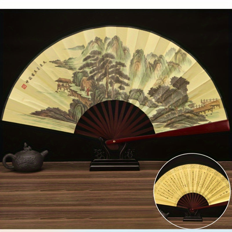 Vintage Chinese Folding Fan Handheld Traditional Cultural Decor Rustic Oriental Art for Home