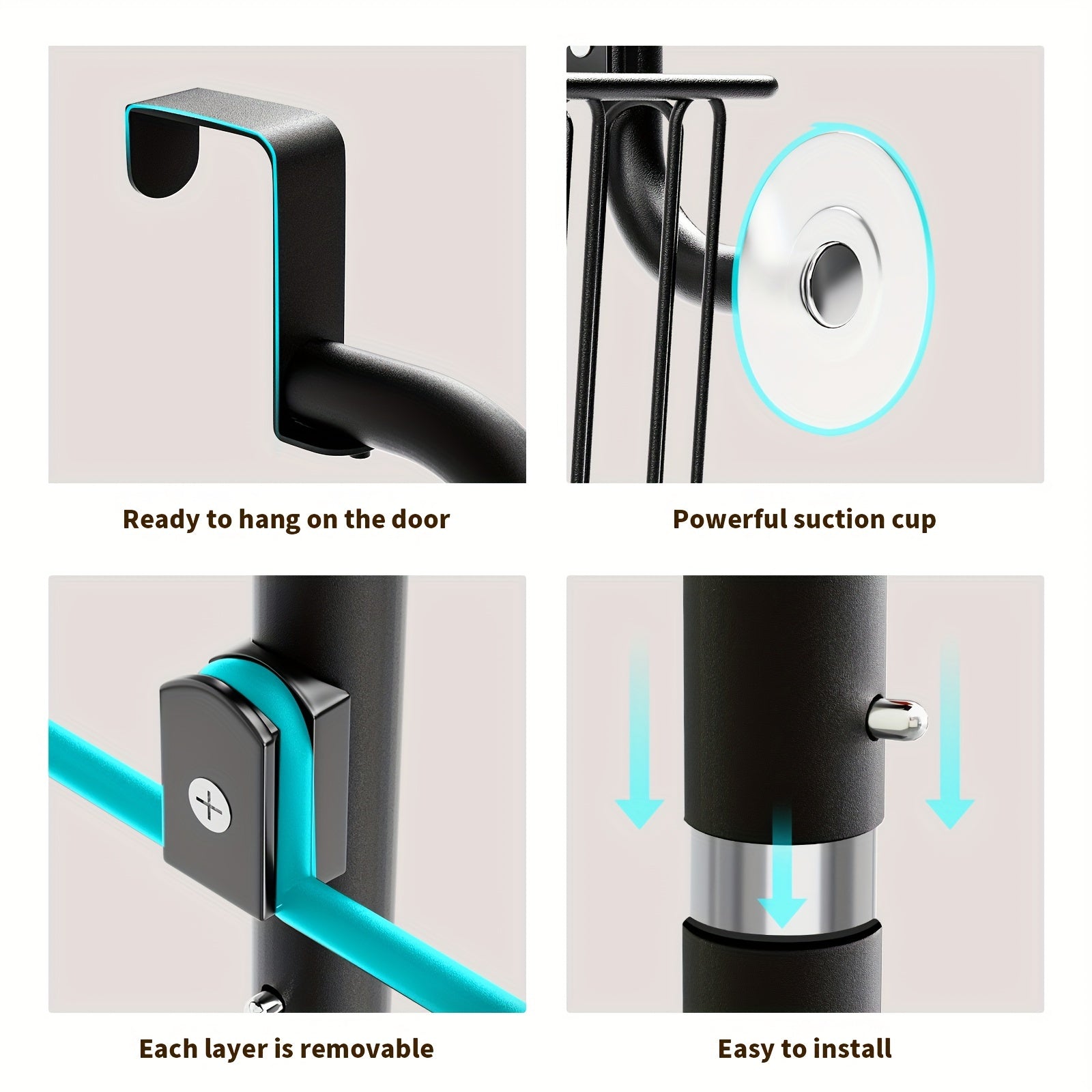 Black Metal Over-the-Door Pantry Organizer with 6 Tiers Kitchen Storage Rack