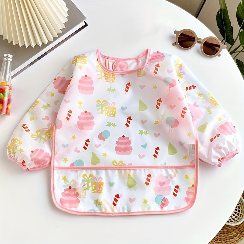 Kids Waterproof Reversible Bib with Cartoon Print, Easy Closure, Polyester Smock for Boys and Girls