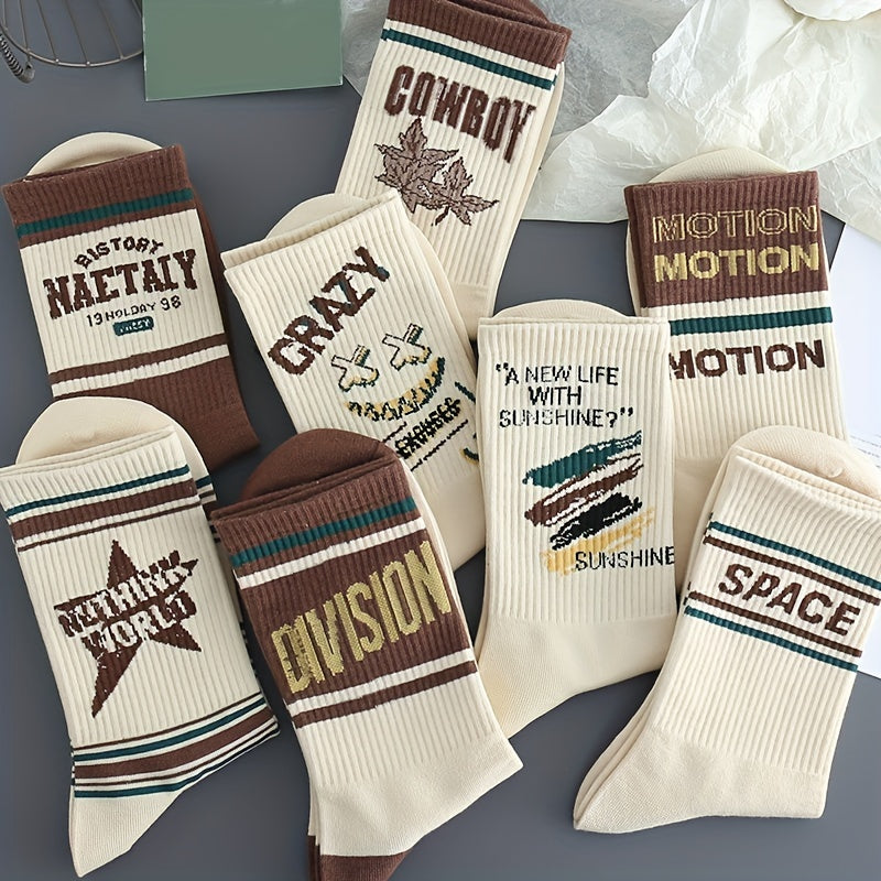 Men's Crew Socks 8 Pairs Retro Style Breathable Comfortable All Seasons