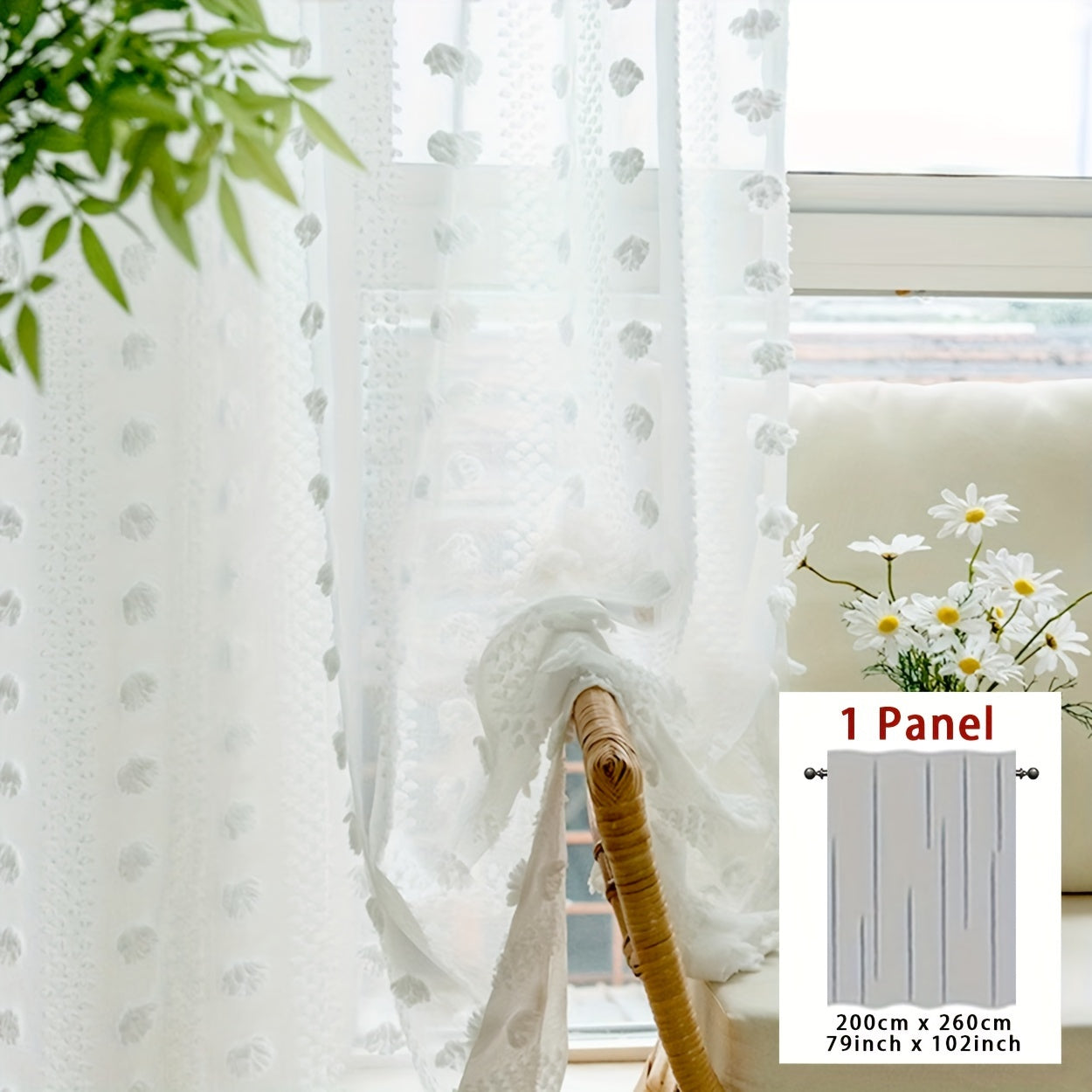 French Pastoral White Gauze Curtain 1 Piece for Bay Window Living Room Bedroom