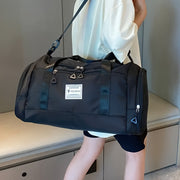 Black Oxford Cloth Gym Duffel Bag with Shoe Compartment for Sports and Travel