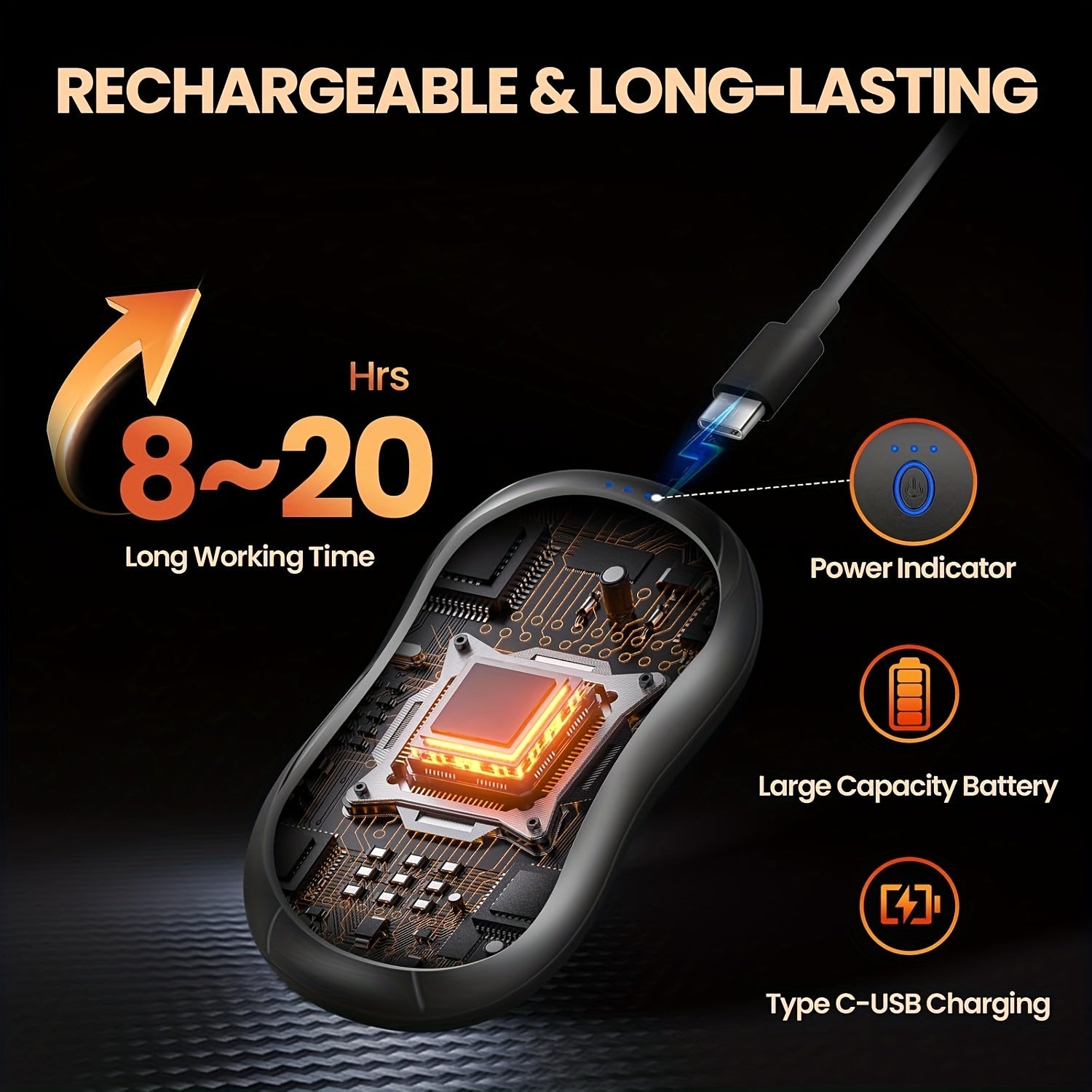 Portable Hand Warmer 2-in-1 USB Rechargeable Self-Heating Magnetic 6000mAh