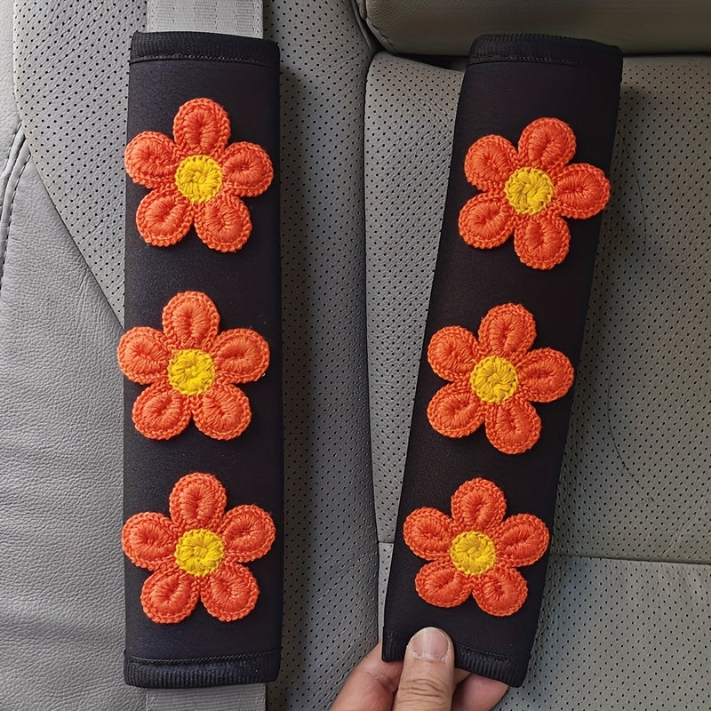 Набор чехлов для ремней безопасности женских сидений из льняного волокна с цветочным дизайном для интерьера