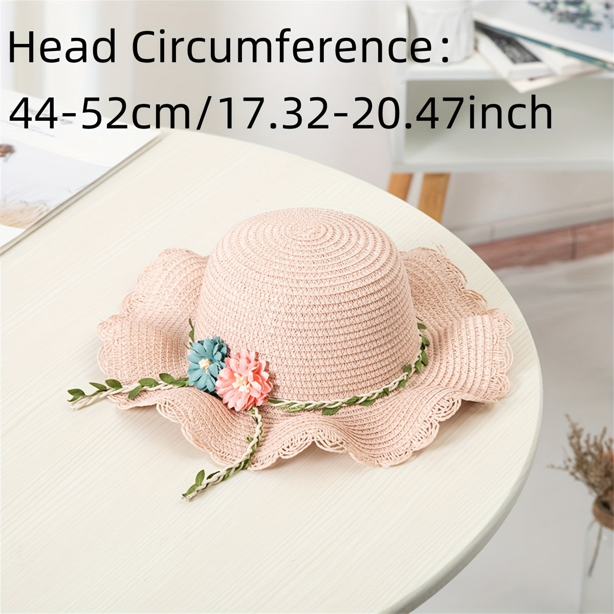 Girls' Straw Hat Set with Flower Decoration and UV Protection for Summer Beach Vacation