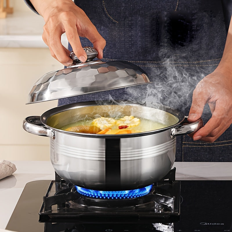 Juego de utensilios de cocina de acero inoxidable de 8 piezas con tapas, olla de sopa de doble asa, esenciales para la cocina
