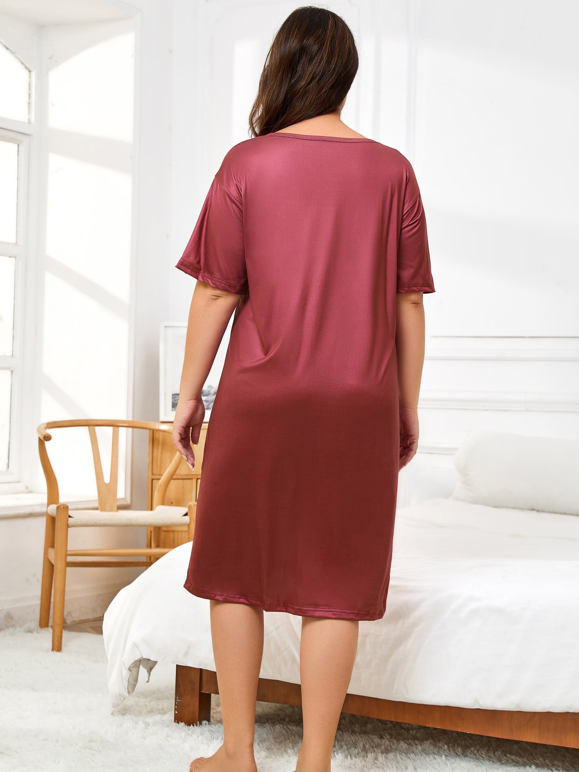 Women's Plus Size Sleep Dress Cartoon Sloth Short Sleeve Nightgown