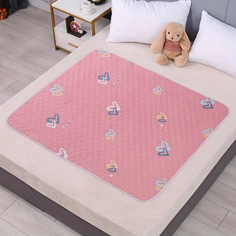 Reusable Waterproof Bed Pad Pink with White Heart High Absorbency Incontinence