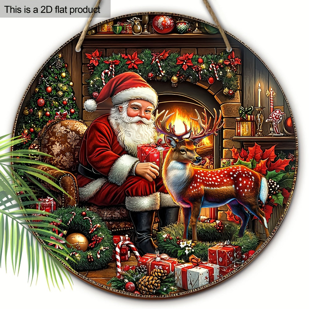 Cartel de decoración navideña de madera con Santa Claus y renos para decoración navideña en interior y exterior