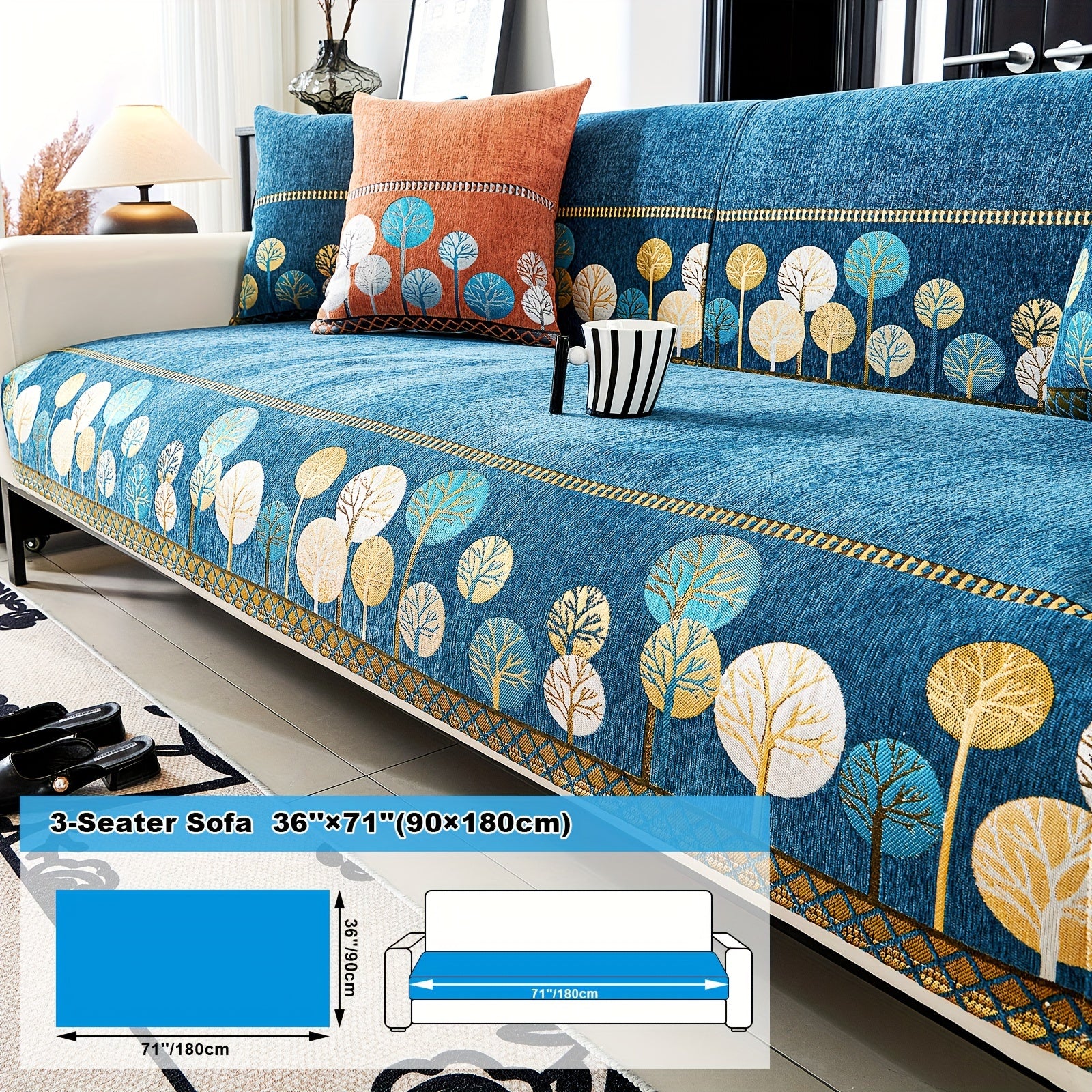 Chenille Sofa Slipcover with Geometric Embroidery Pet-Friendly Fabric for Home Decor