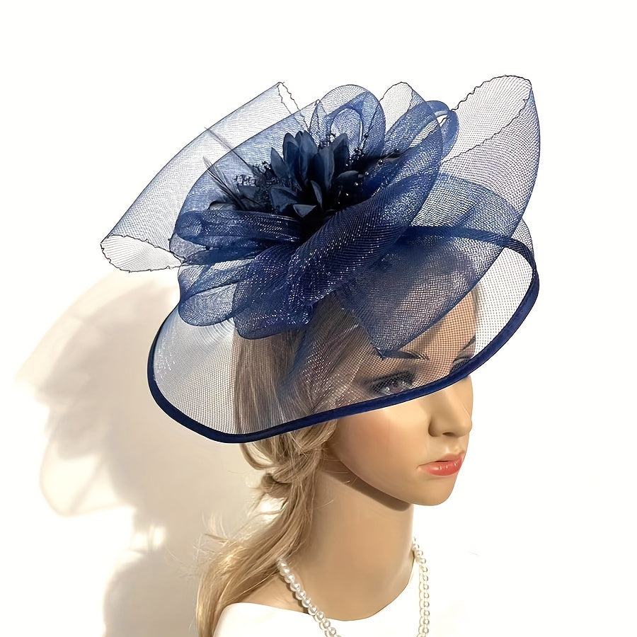 Women's Elegant Fascinator Flower Headband with Hair Clip Pillbox Hat for Cocktail Tea Party