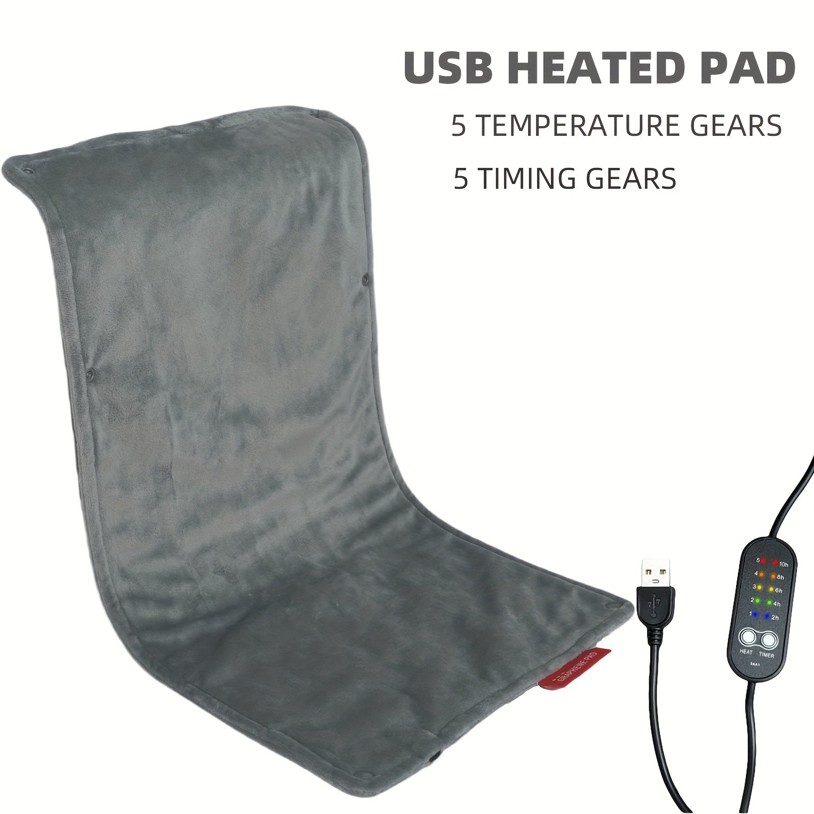 Portable Graphene USB Heating Pad with Adjustable Temp, Timer, Washable