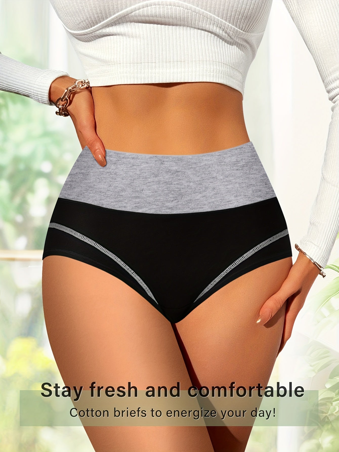 Women's Colorblock Briefs Stretchy Breathable Lingerie Set