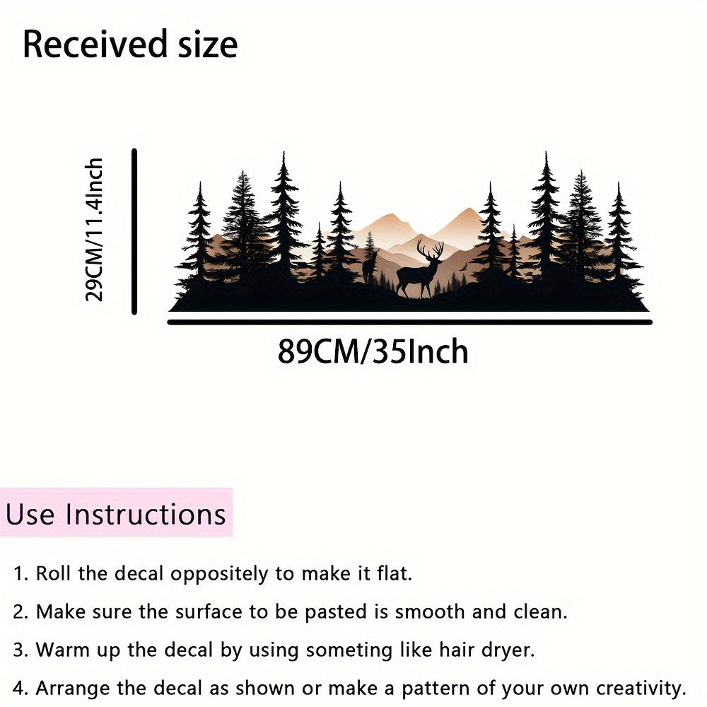 Wall Decal Pine Trees Deer Birds PVC Sticker for Home Office RV Car