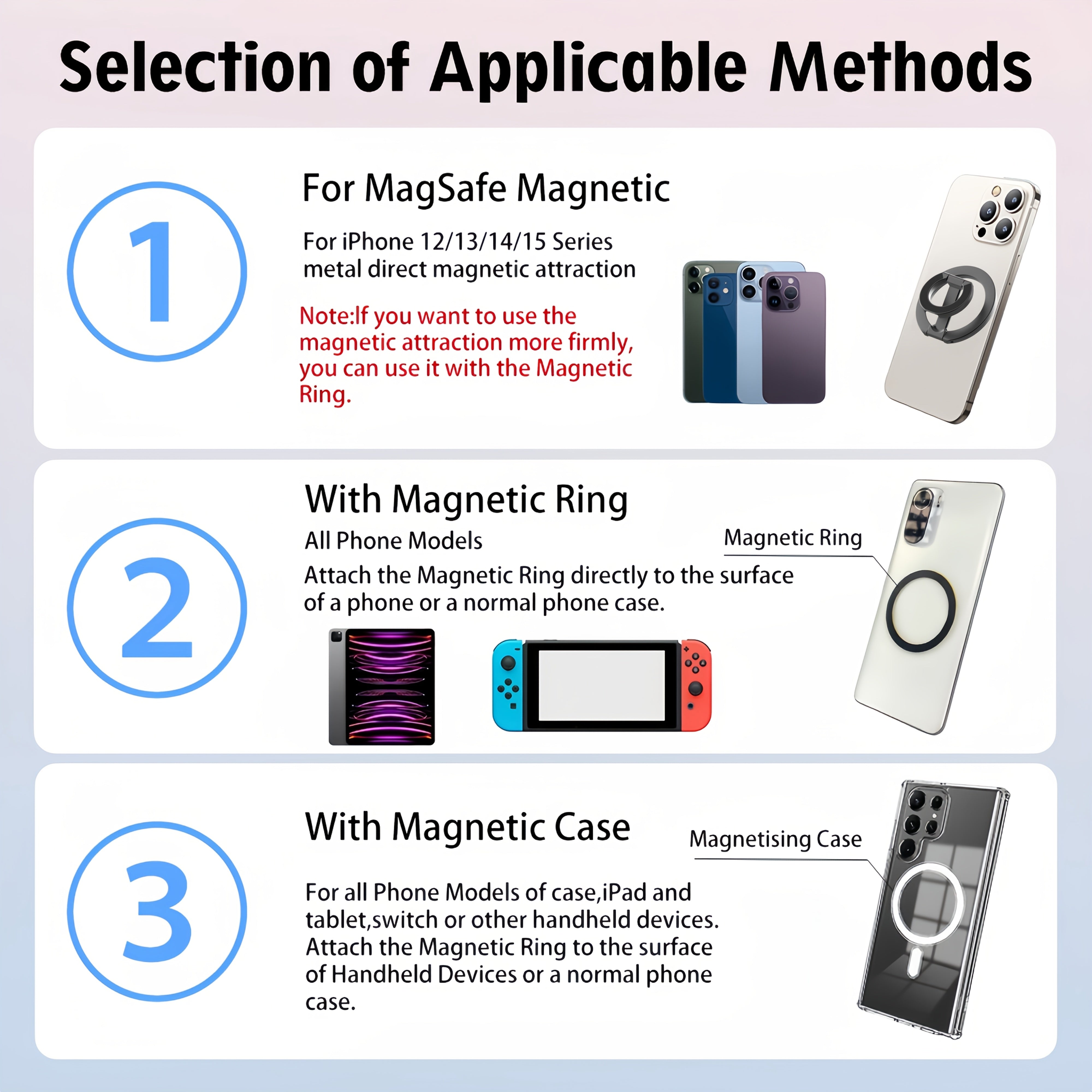Folding Phone Stand with 360° Rotation and Magnetic Ring Holder for Mobile Support