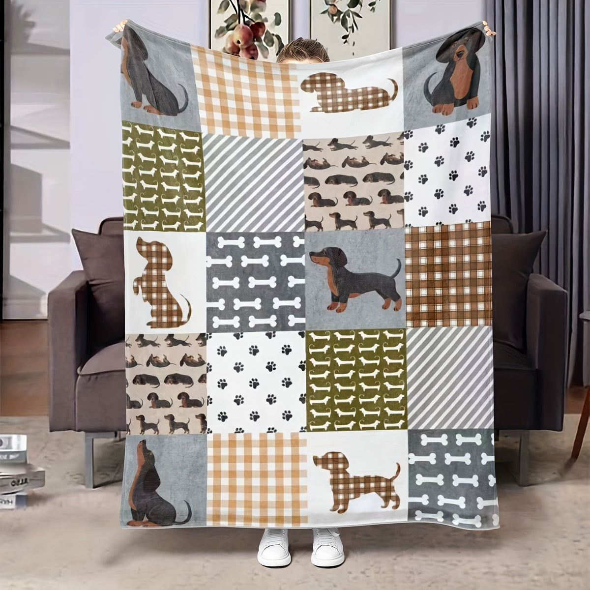 Dachshund Dog Printed Flannel Throw Blanket Cozy Lightweight All-Season Pet Gift for Bed Sofa Chair