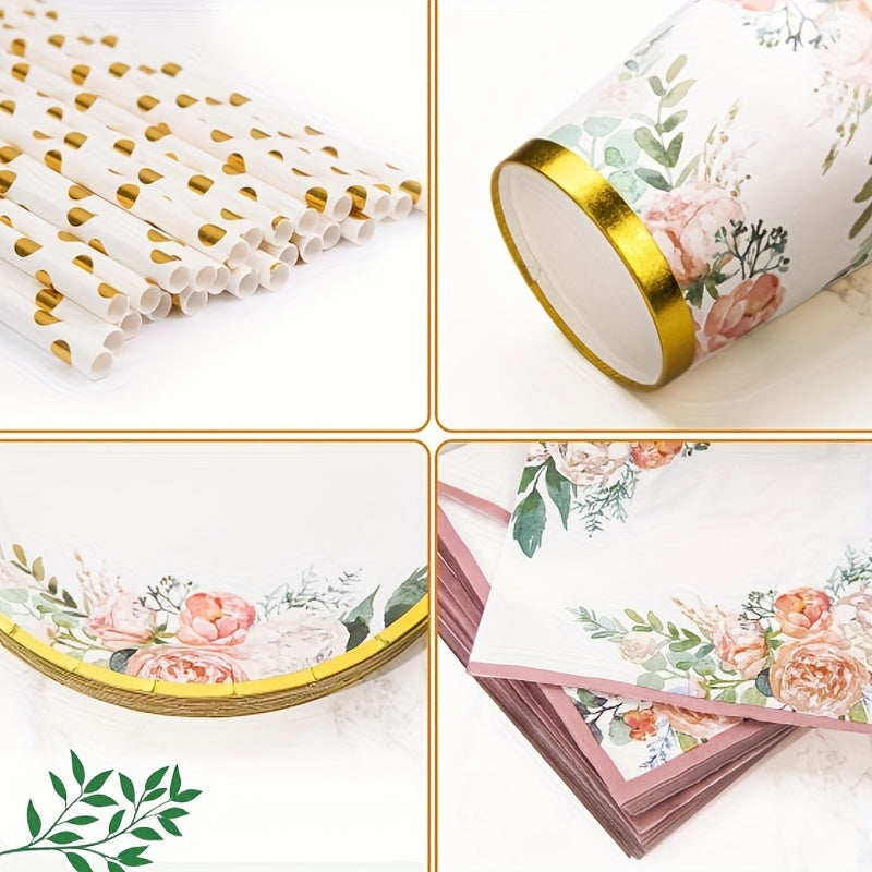 Bir martalik Gul mavzusidagi stol anjomlari to'plami, 125 ta, partiyalar, to'ylar, bayramlar uchun