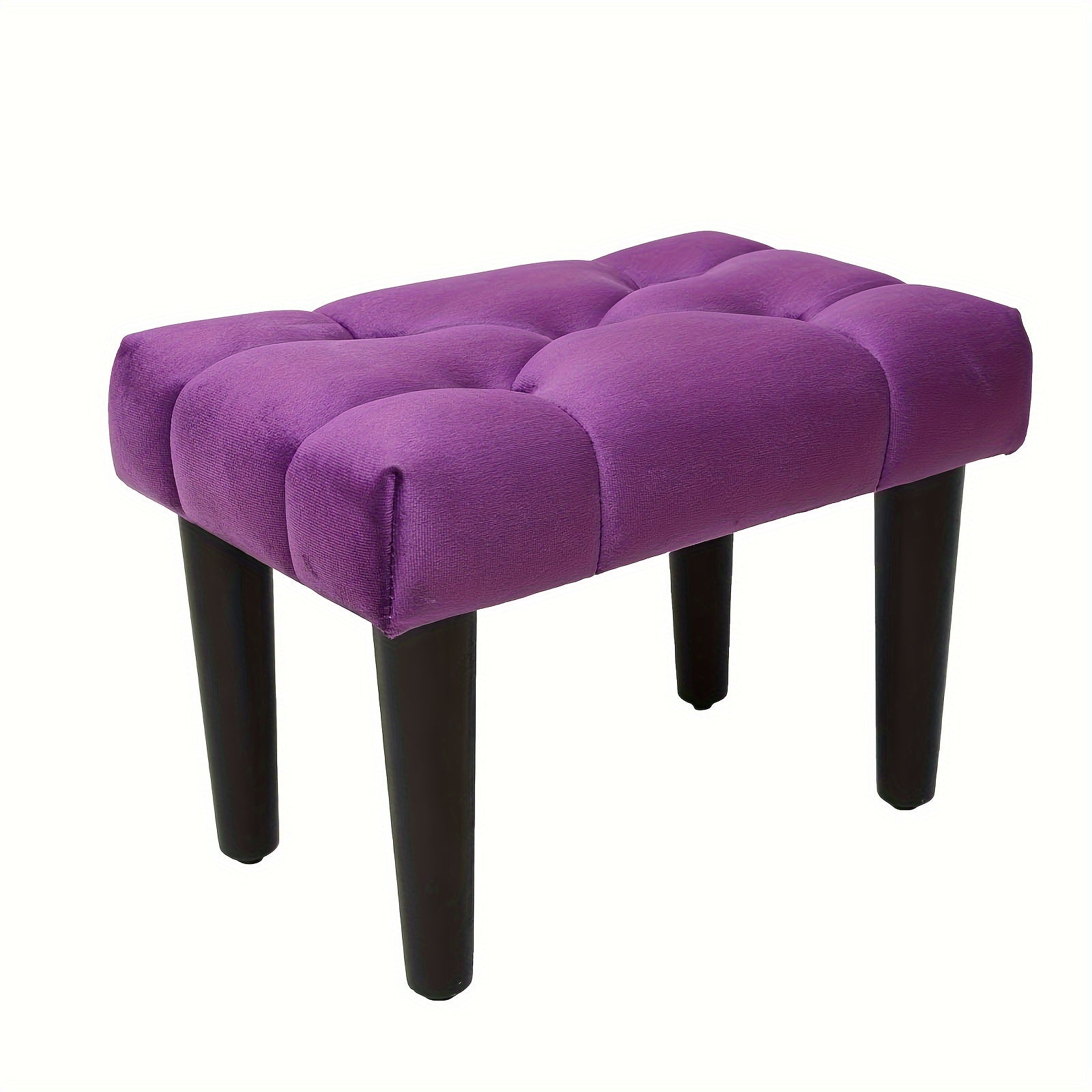 Small Velvet Footstool Ottoman with Wood Legs for Living Room Entryway Office