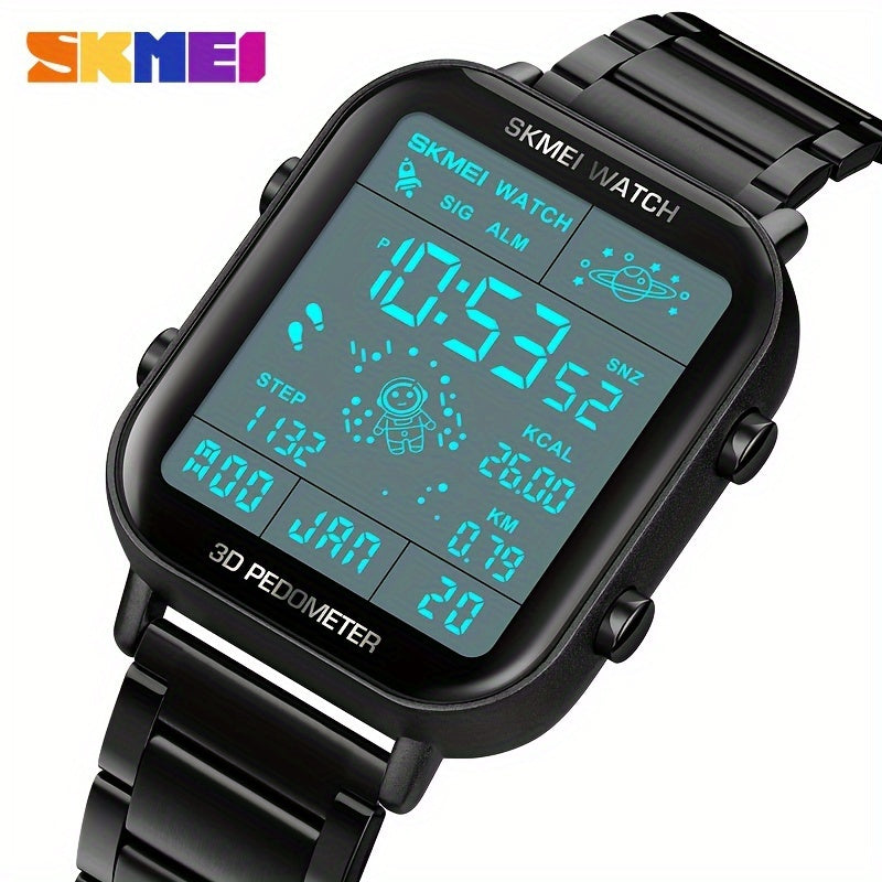 Men's Outdoor Sports Pedometer Watch with Digital Night Light and Gold Case