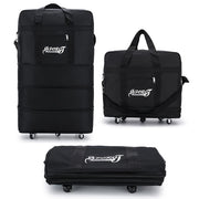 Foldable Polyester Rolling Travel Luggage Bag with Large Capacity and Multi-Tiered Storage