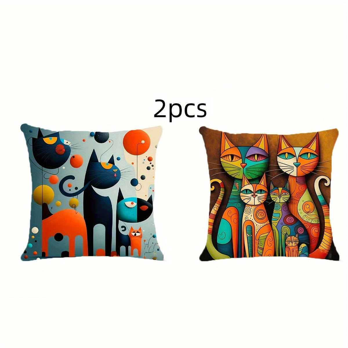 Set of 2 Short Plush Abstract Cat Pillowcases for Home Decor Sofa Bed Car Office