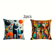 Set of 2 Short Plush Abstract Cat Pillowcases for Home Decor Sofa Bed Car Office