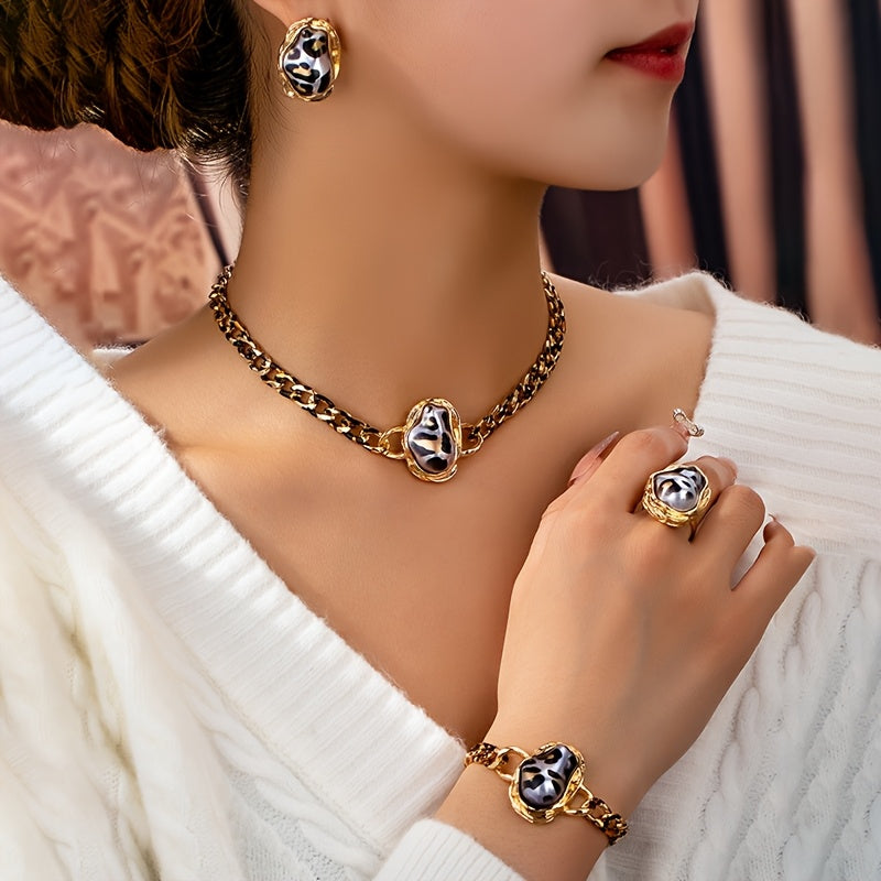 Women's Jewelry Set with Faux Pearl Pendant Necklace Bracelet Earrings Casual Style