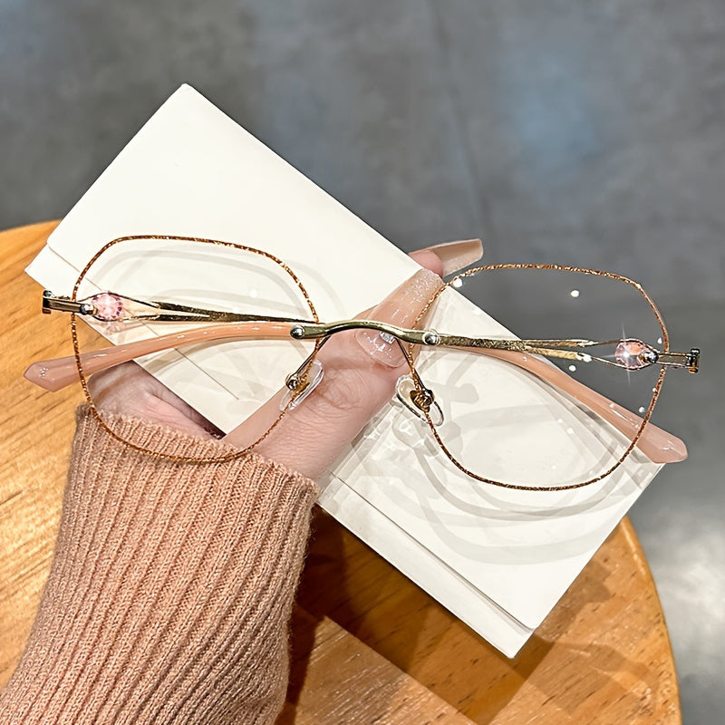 Gafas de lectura sin montura para mujer con lentes de bloqueo de luz azul en forma octogonal