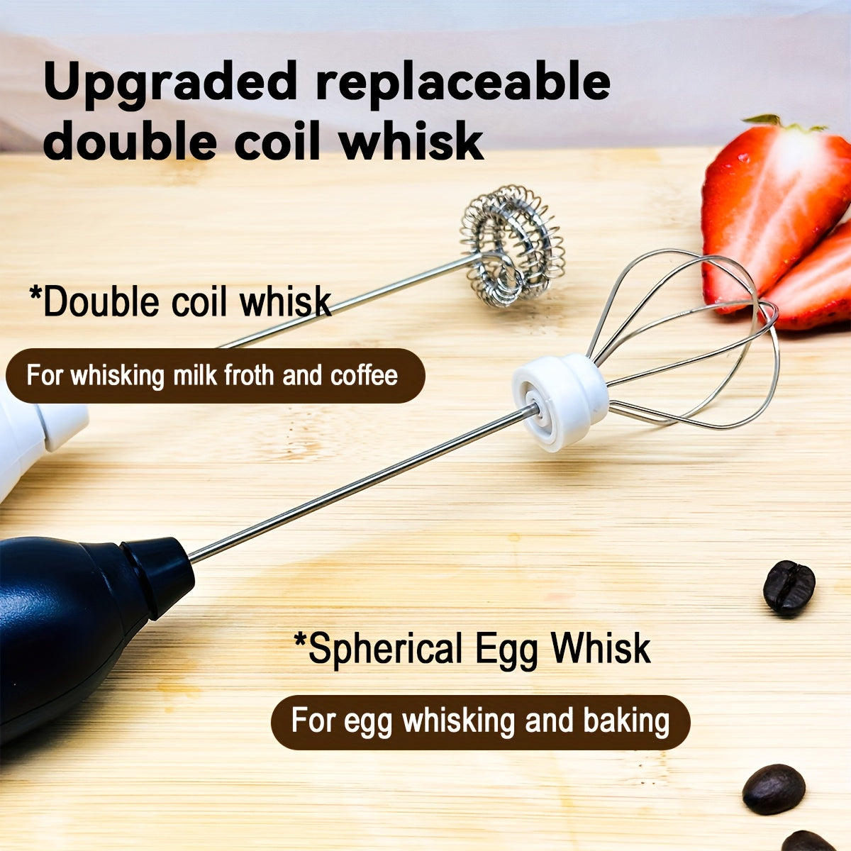 Electric Milk Frother Handheld 2-in-1 Stainless Steel Coffee Latte Frother3 Speeds