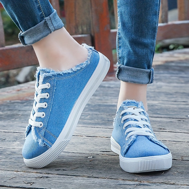 Solid Color Canvas Sneakers for Women with Platform Sole and Round Toe