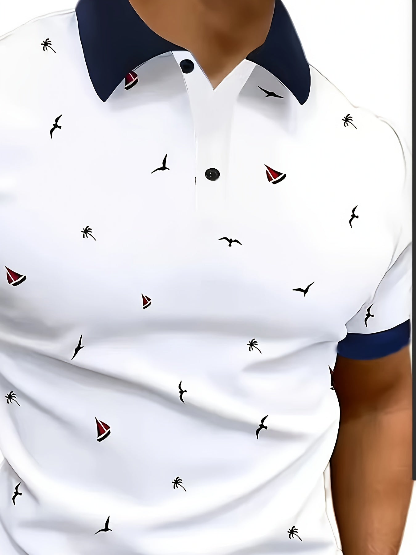 Men's Digital Print Golf Polo Shirt with Lapel Collar Stretch Knit Fabric Summer Regular Fit