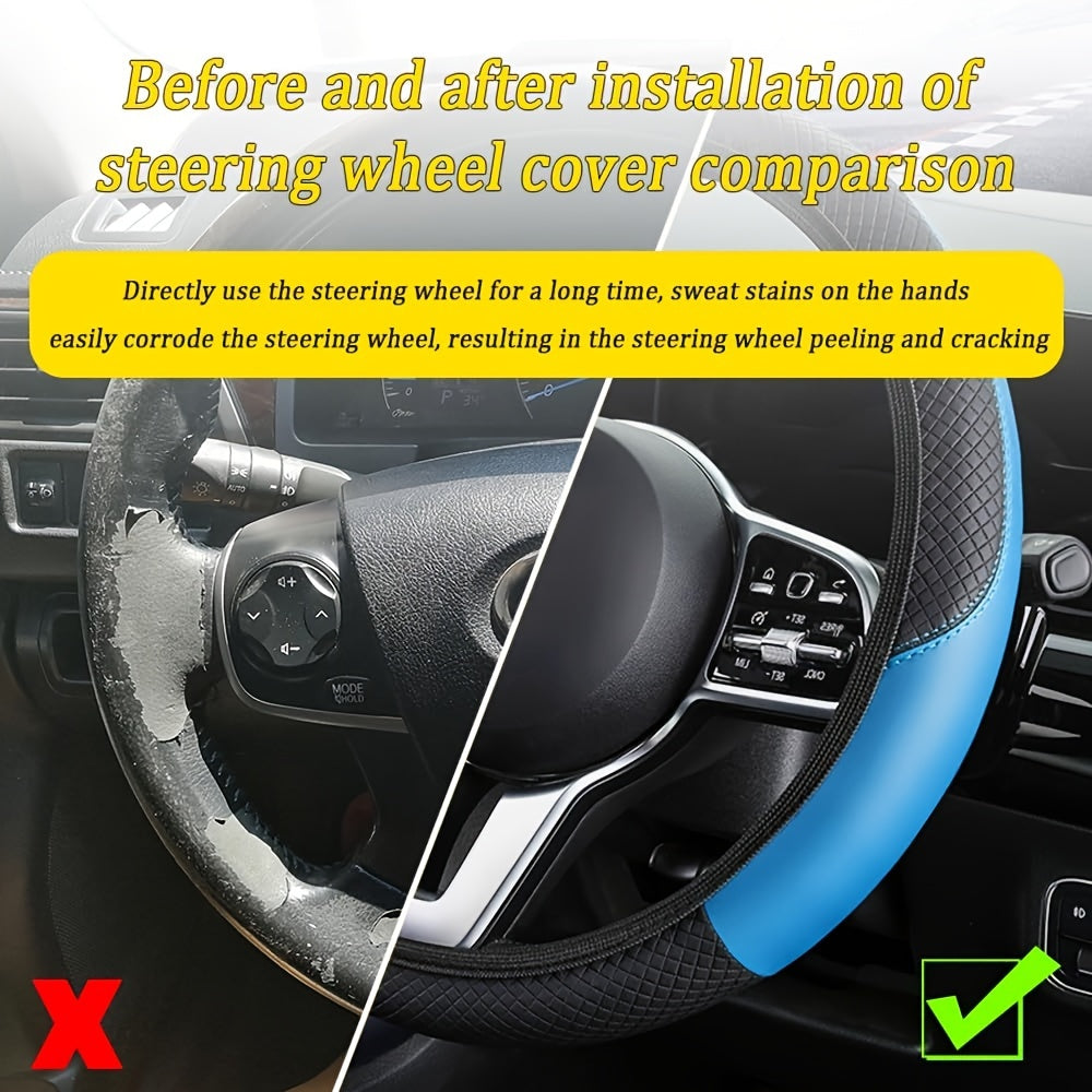 Universal Car Steering Wheel Cover Artificial PU Leather Non-Slip All-Season