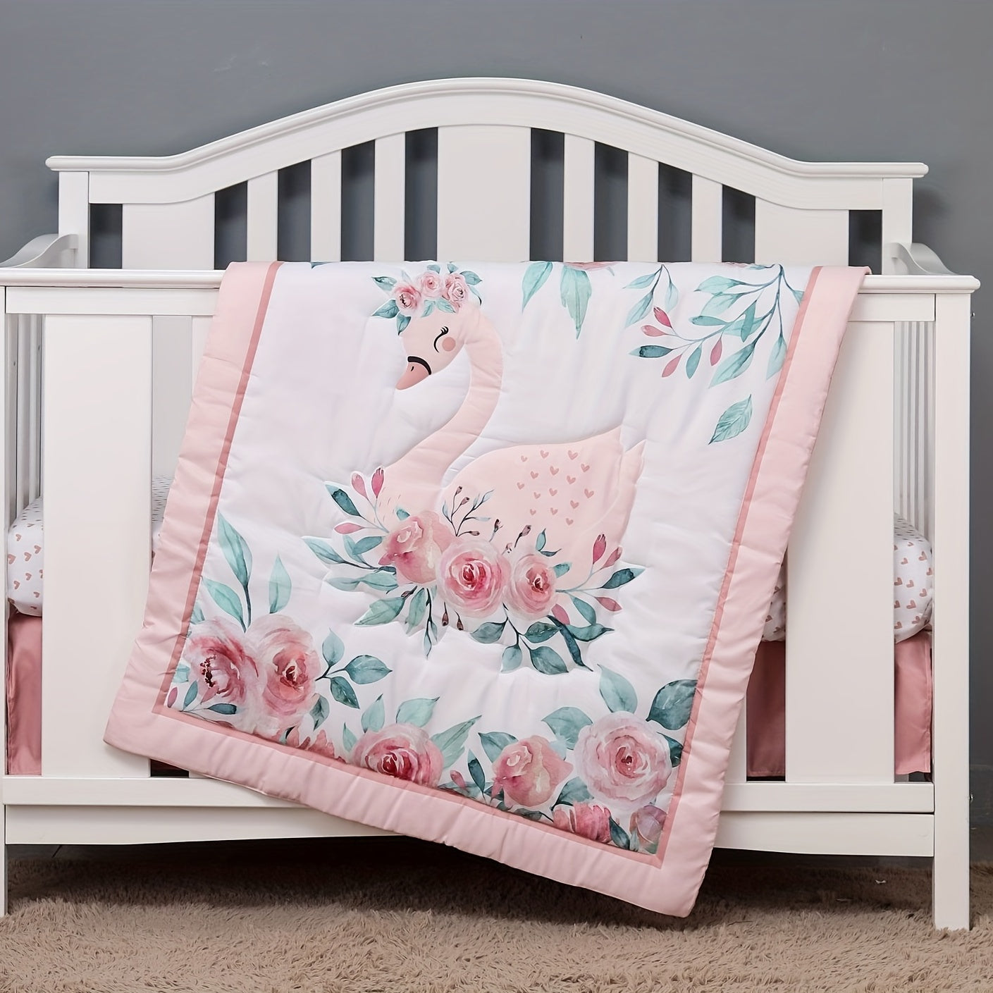 Manta de bebé de poliéster suave 83x107cm con estampado de cisnes, ropa de cama para cuna para niños y niñas