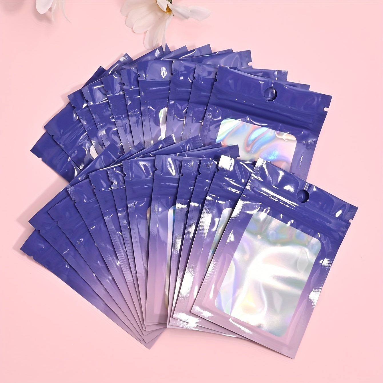 50 Pieces Laser Pearlescent Self-Sealing PE Bags for Jewelry Wedding Party Reusable Dustproof 10x7cm