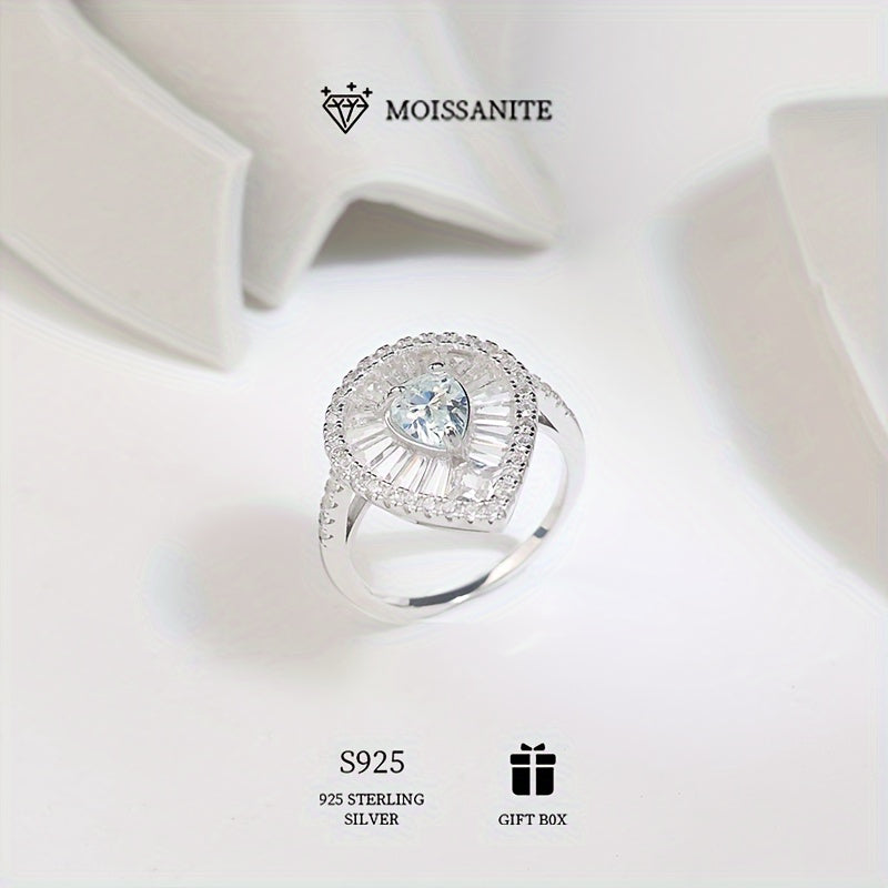 Water Drop Shaped 1ct Moissanite Ring in Sterling Silver Hypoallergenic Engagement Wedding Jewelry