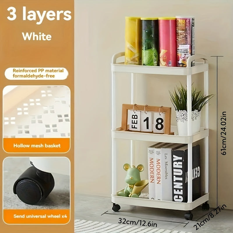 Carro de almacenamiento de cocina con 3 niveles, con ruedas y estantes abiertos multifuncional