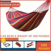 Heavy-Duty Rainbow Canvas Hammock for Single or Double Support Up to 226.8 KG with Wooden Sticks and Tree Straps