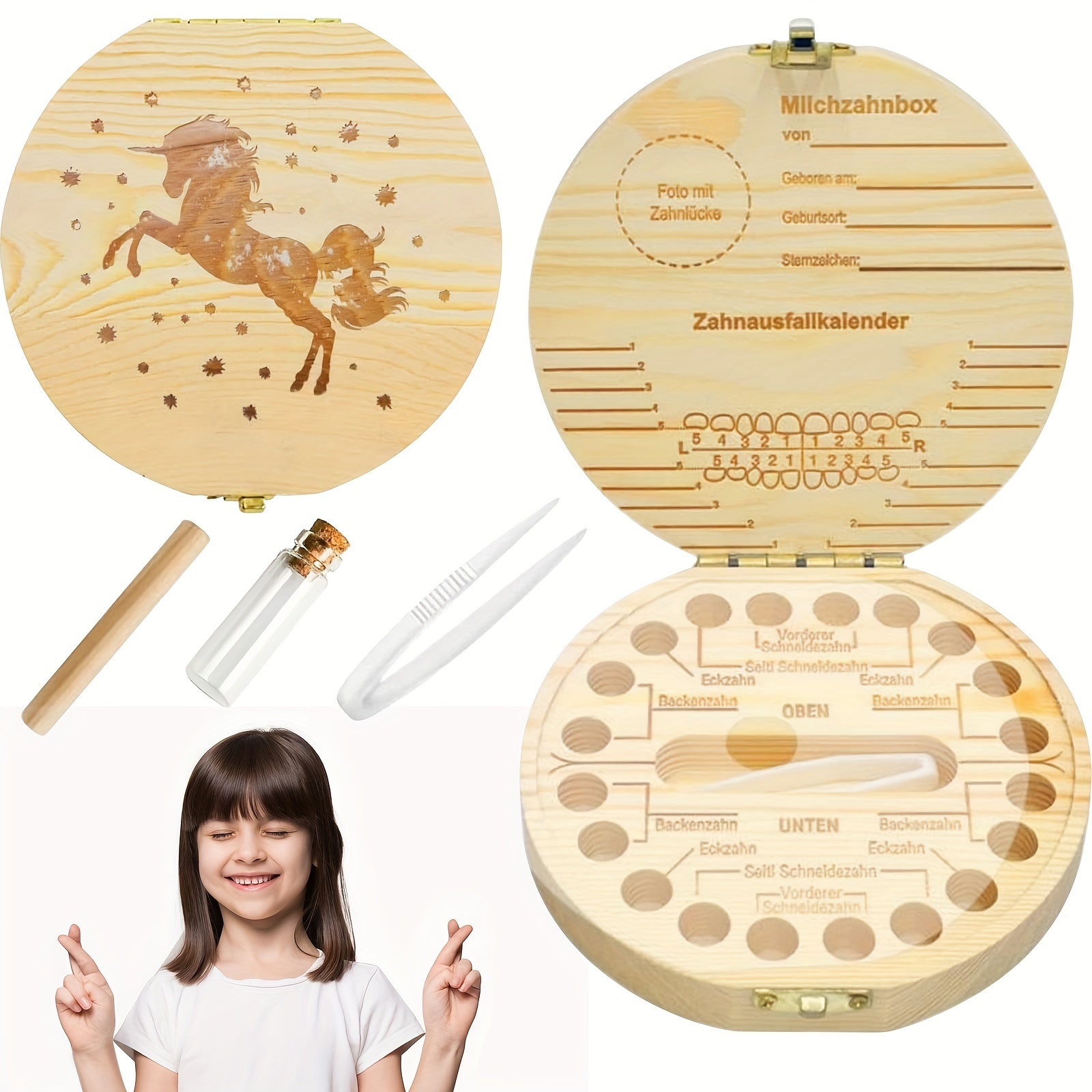 Деревянная коробка для зубов мальчиков - сувенир для зубов, волос, пуповины. Включает пинцет для хранения зубов младенца. Милая коробка сохраняет воспоминания о детстве.