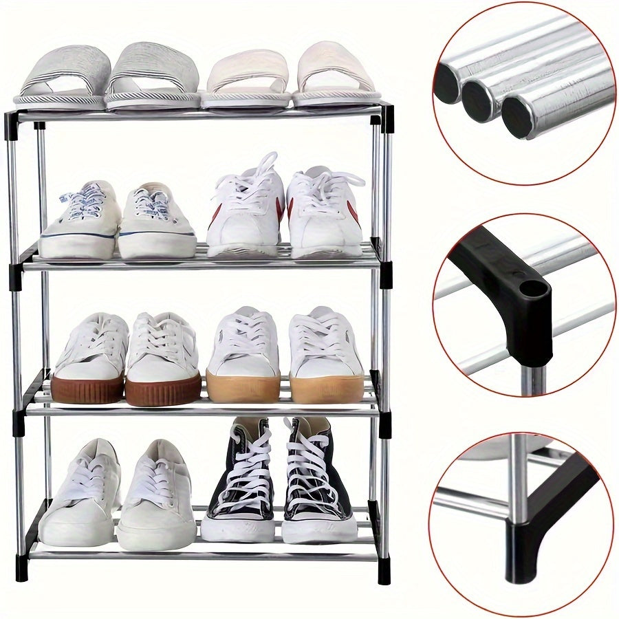 Naychali po'latdan yasalgan ko'p qatlamli poyabzal tokchasi, mustahkam va joyni tejash uchun yig'iladigan. Oson yig'iladi, kirish joyi, yo'l yoki shkaf uchun ideal. Metall konstruktsiya, yog'och kerak emas.