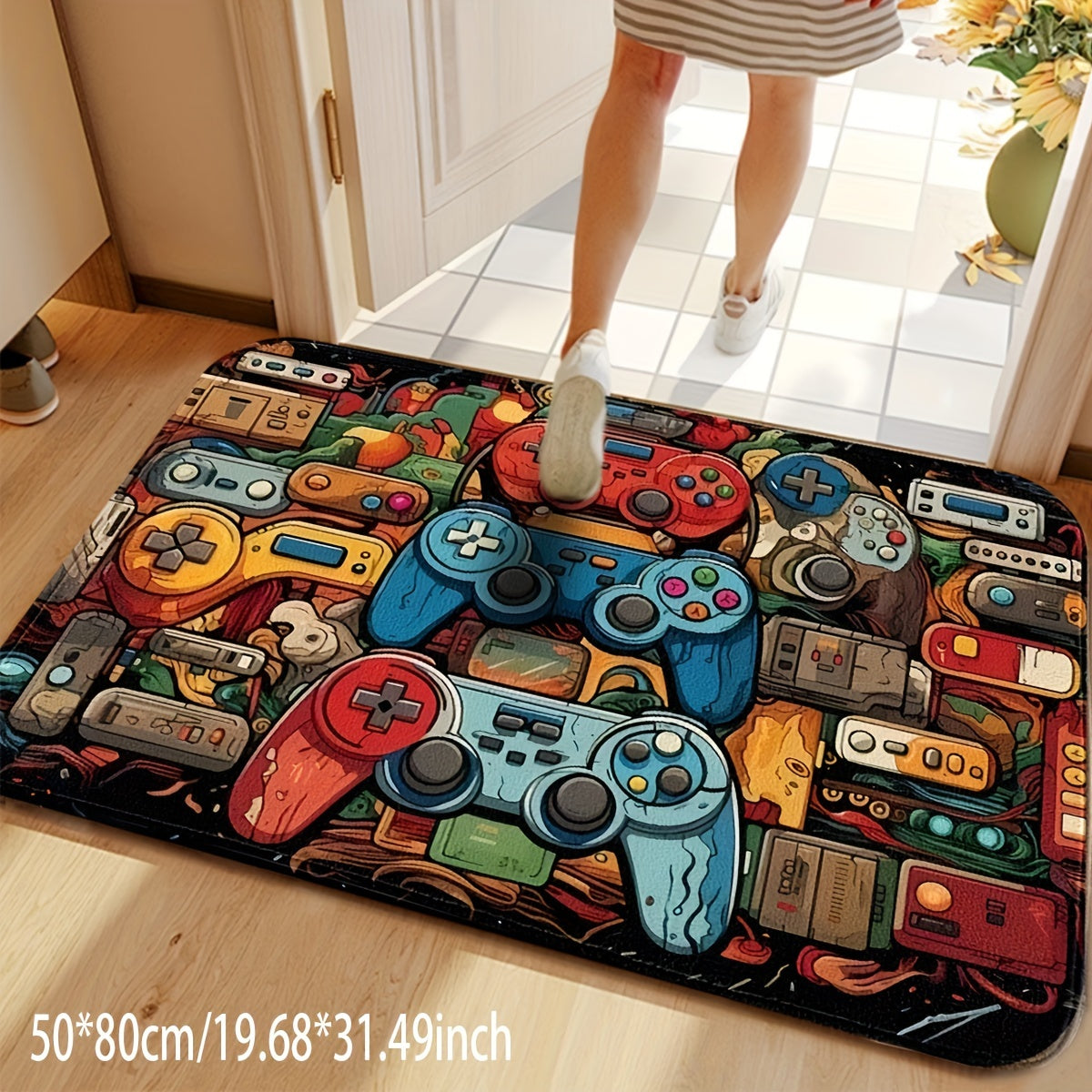 Retro Gaming Controller Rug Non-Slip Door Mat for Game Room Bedroom Entry